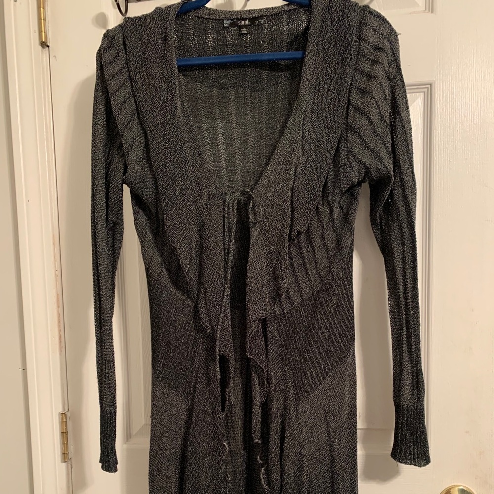 Front tie long sweater